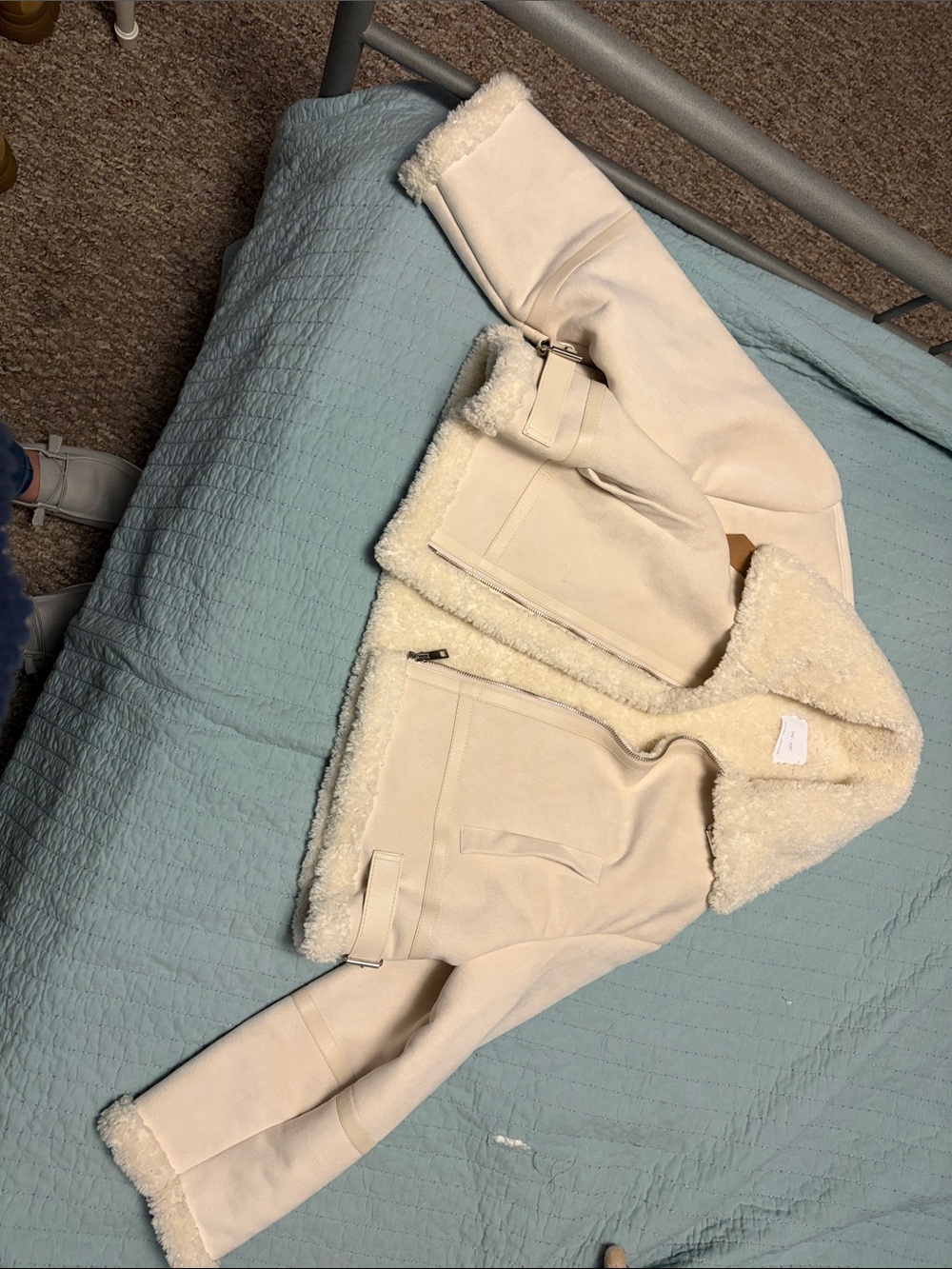OAK + FORT Cream Faux Shearling Zip Jacket